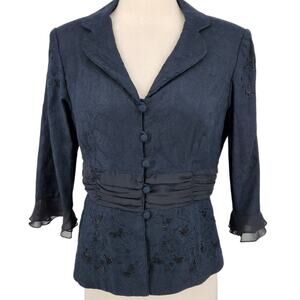 SALE Vintage Plaza South Linen Cotton Blend Floral Brocade Jacket Black Size 6
